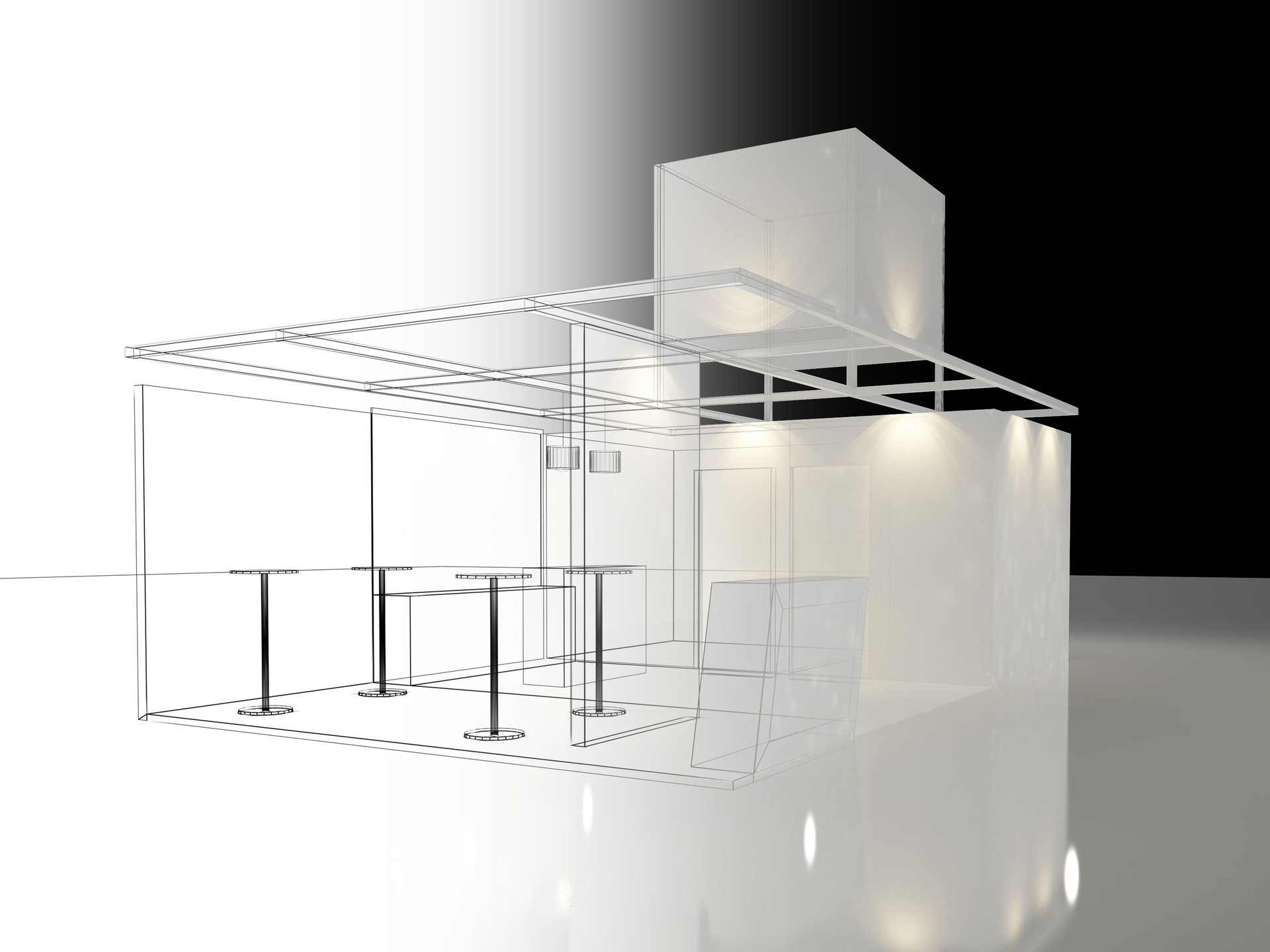 sketch design of exchibition kiosk, 3d rendering