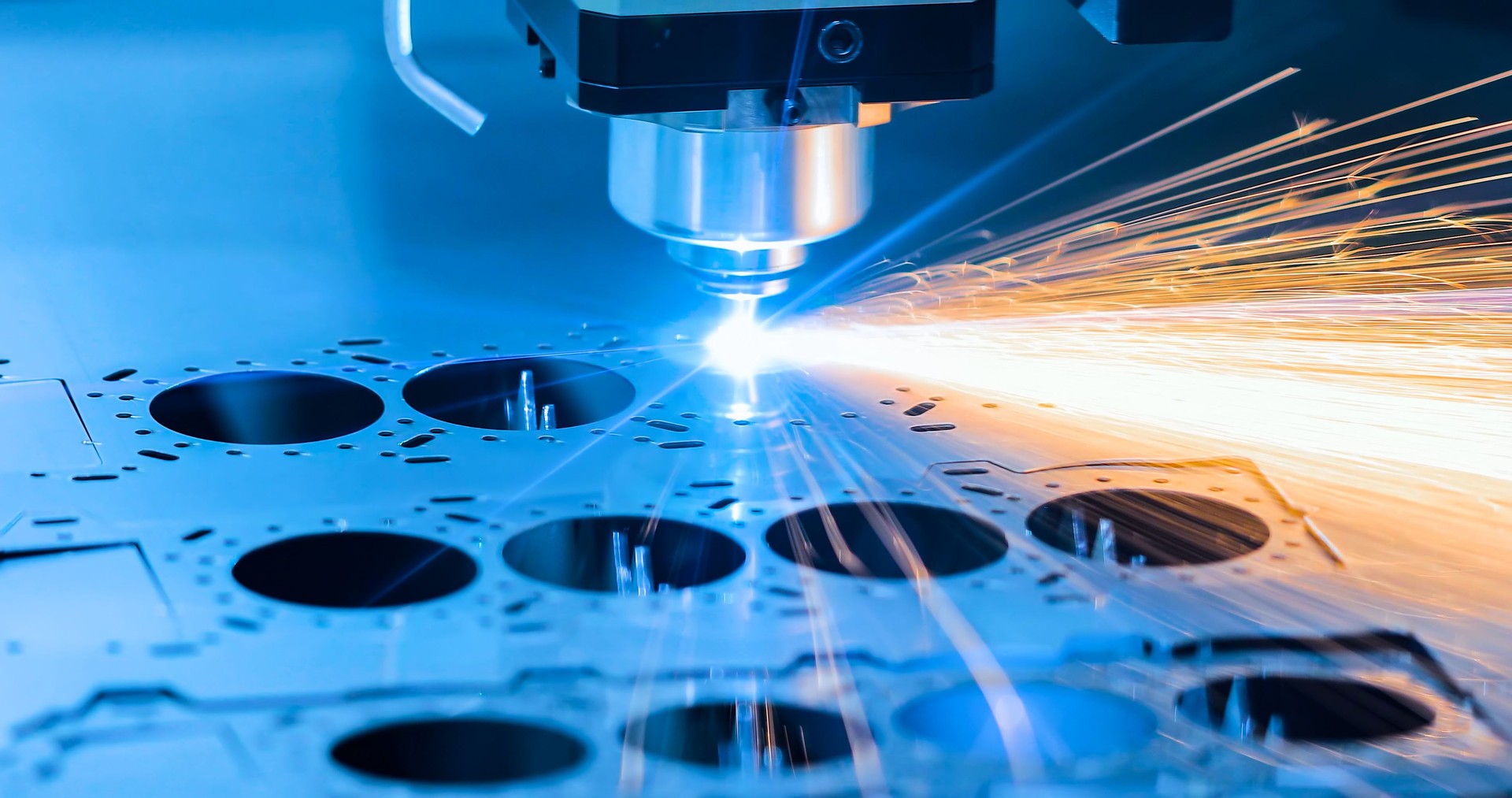 Cnc milling machine. Processing and laser cutting for metal in the industrial. Motion blur. Industrial exhibition of machine tools.